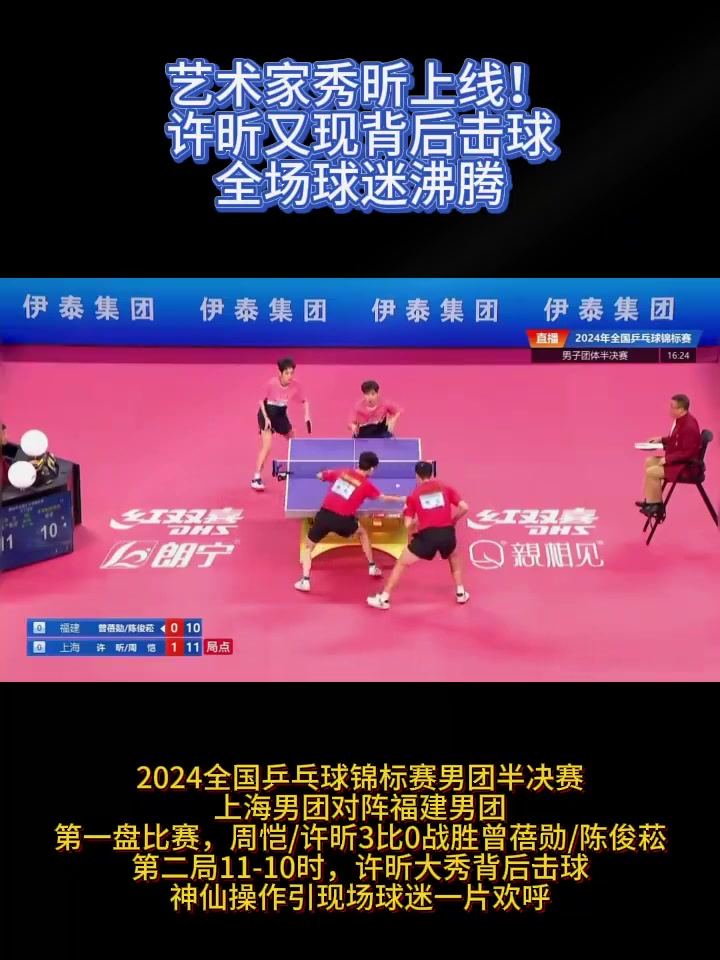 中国乒乓球队完胜法国乒乓球队，许昕制霸全场的简单介绍